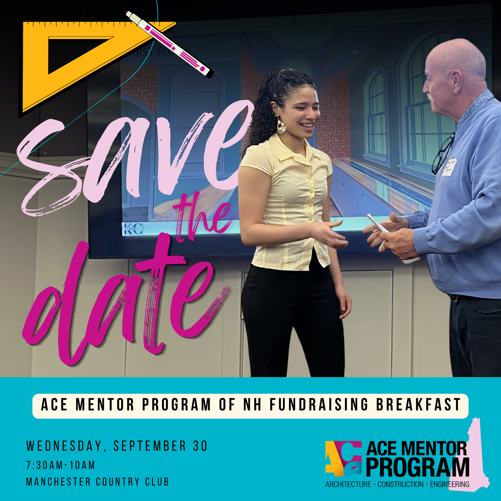 Save the Date — ACE Mentor Program of NH Fundraising Breakfast. Wednesday, September 30, 7:30 AM–10 AM, Manchester Country Club.